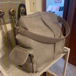 Grey Leather Bookbag